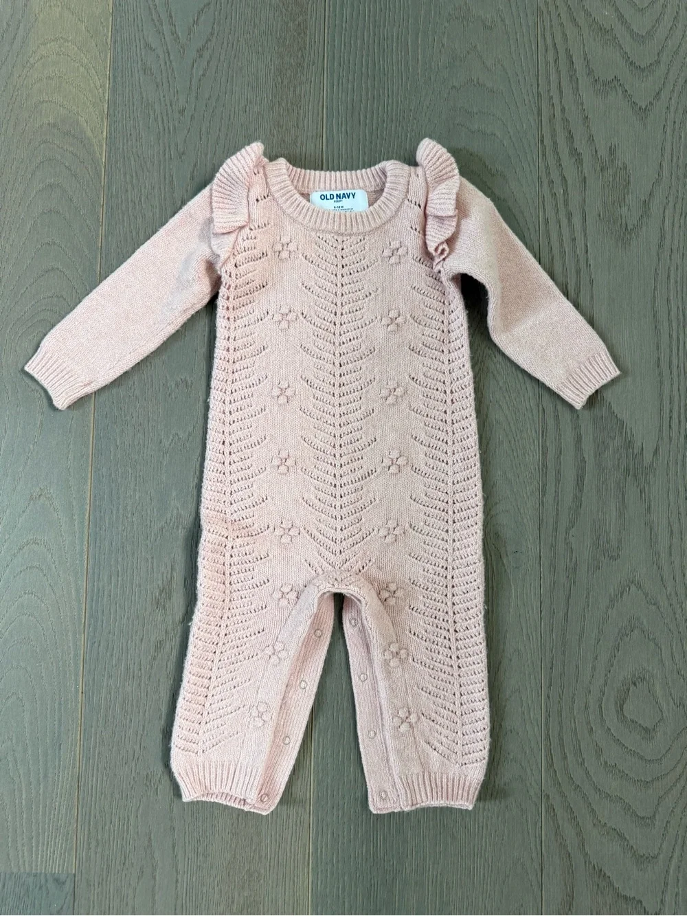 Old Navy Light Pink Knit Ruffle Footed One-Piece